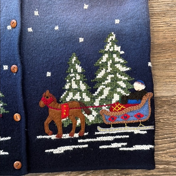Marisa Christina Women's Size Medium 100% Wool Blue Vintage Holiday Vest - Picture 5 of 11